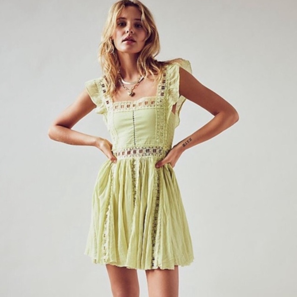 Free people Verona dress- lime green $128 retail